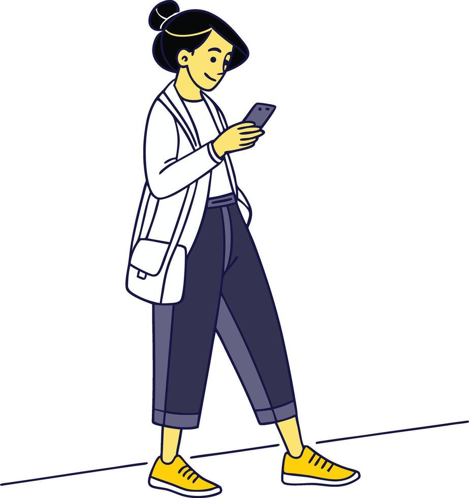 Casual business woman holding smartphone vector