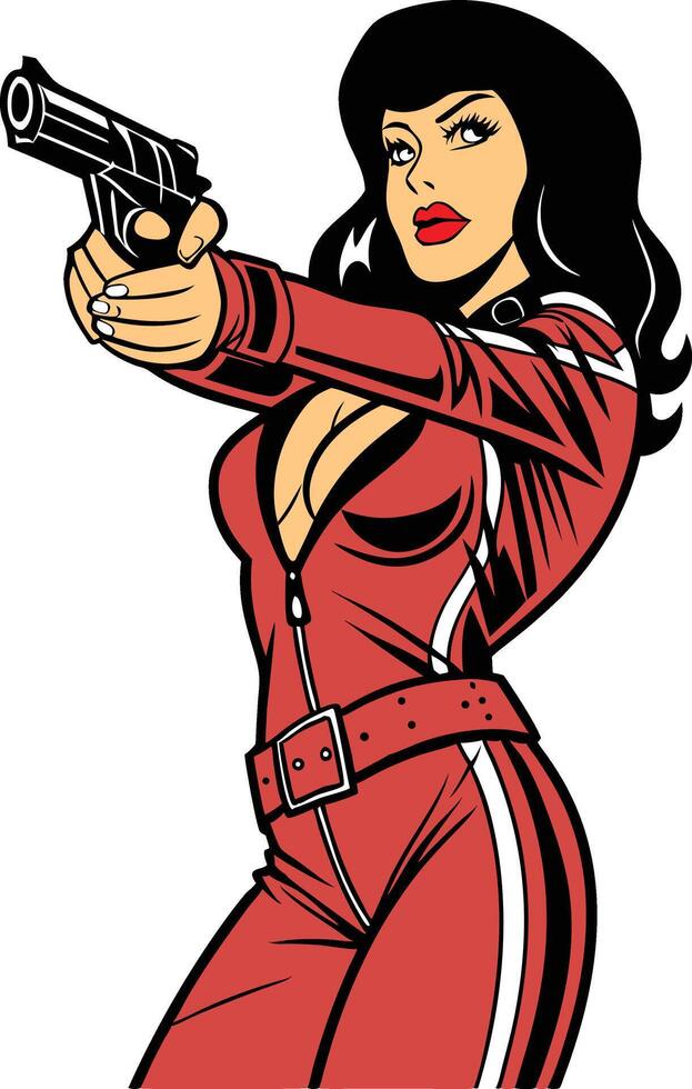 Retro Spy Girl with a Gun vector