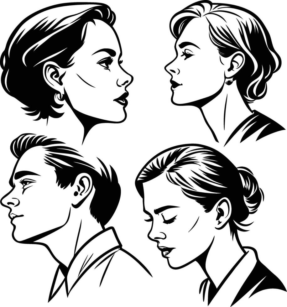 Elegant Profiles Vintage Portraits in Black and White vector