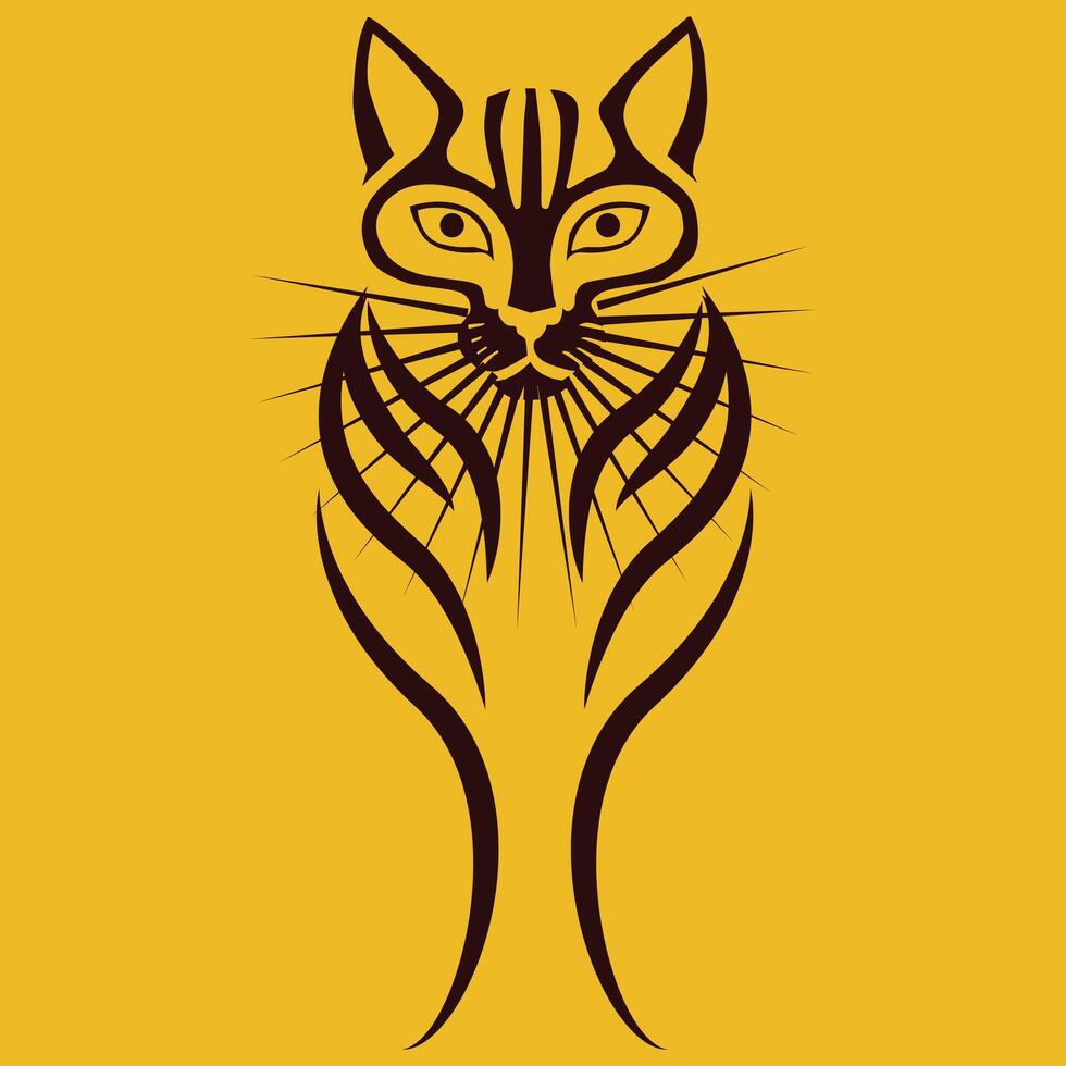 Stylized Cat Silhouette with Tribal and Ornamental Elements vector
