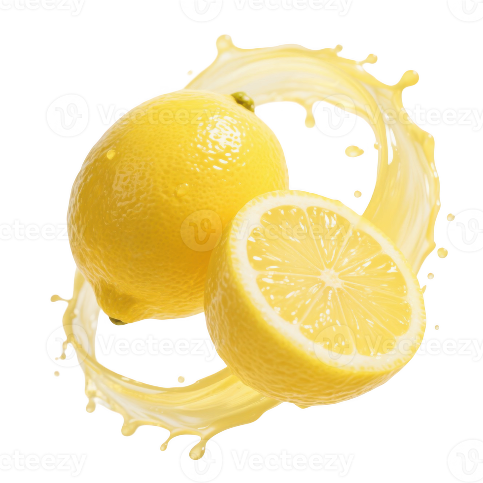 Two lemons are being splashed with water png