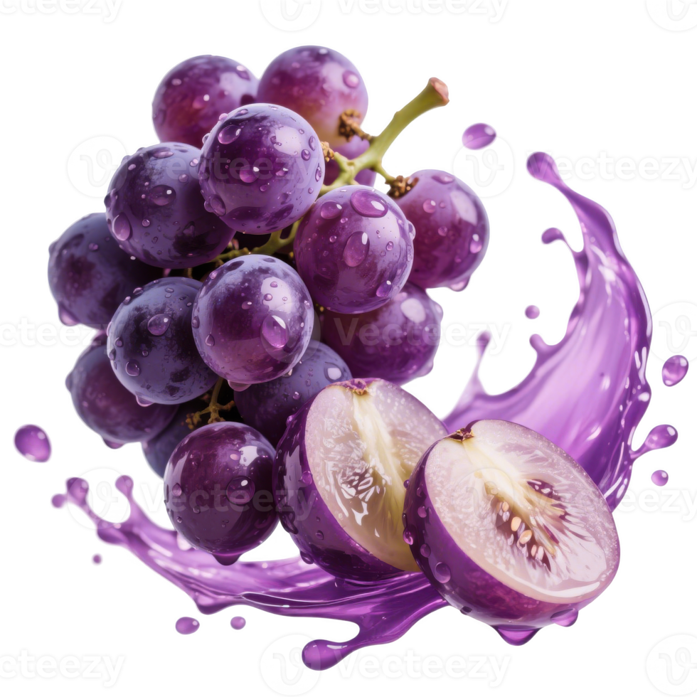 Purple grapes with splash of purple liquid png