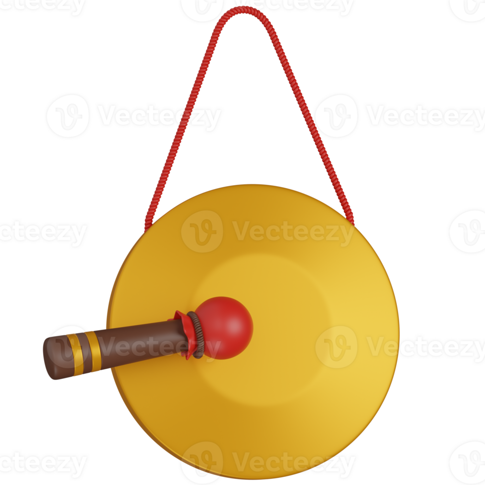 3D render of Gong with a Wooden Mallet icon png