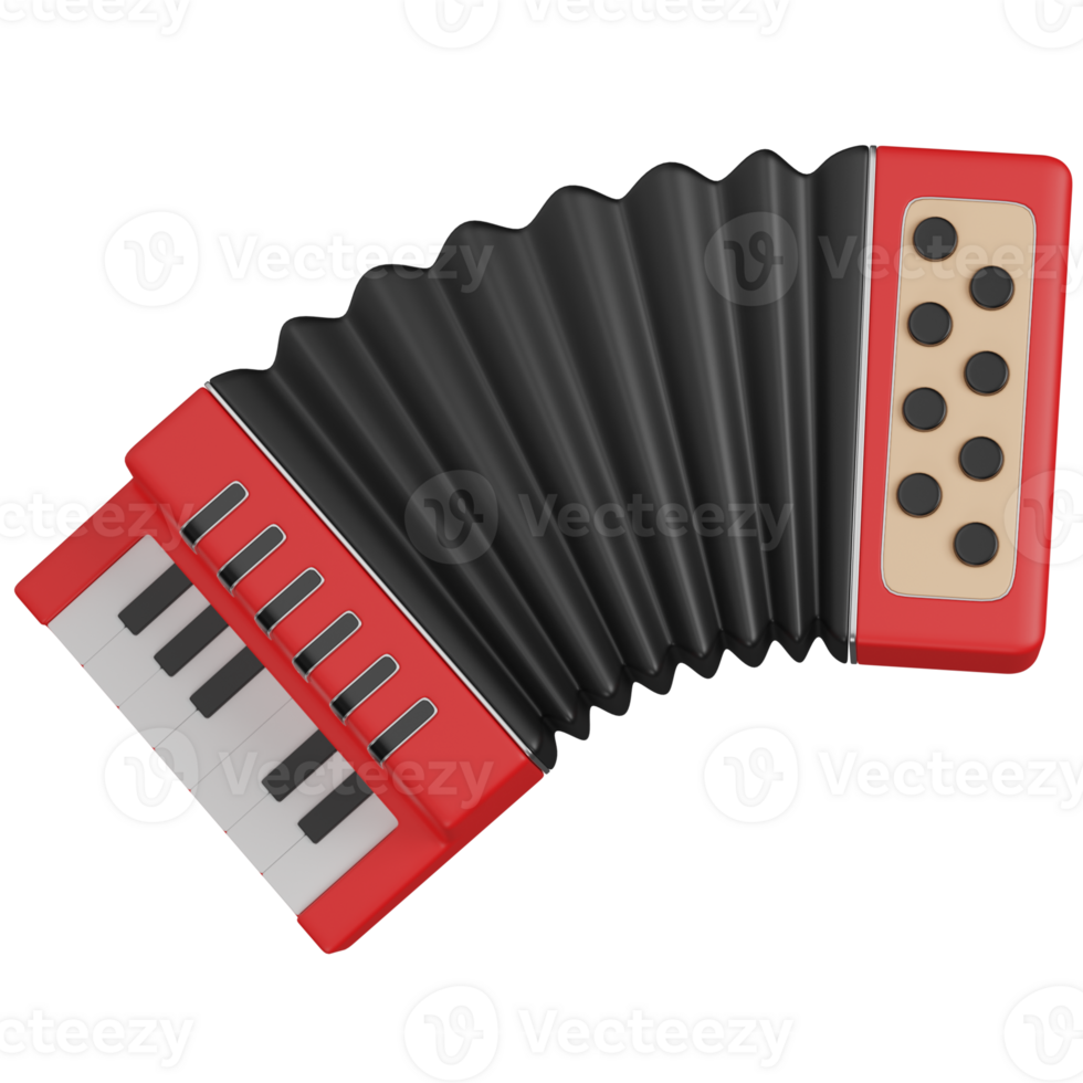 3D Render of a Red Accordion with Black Bellows icon png