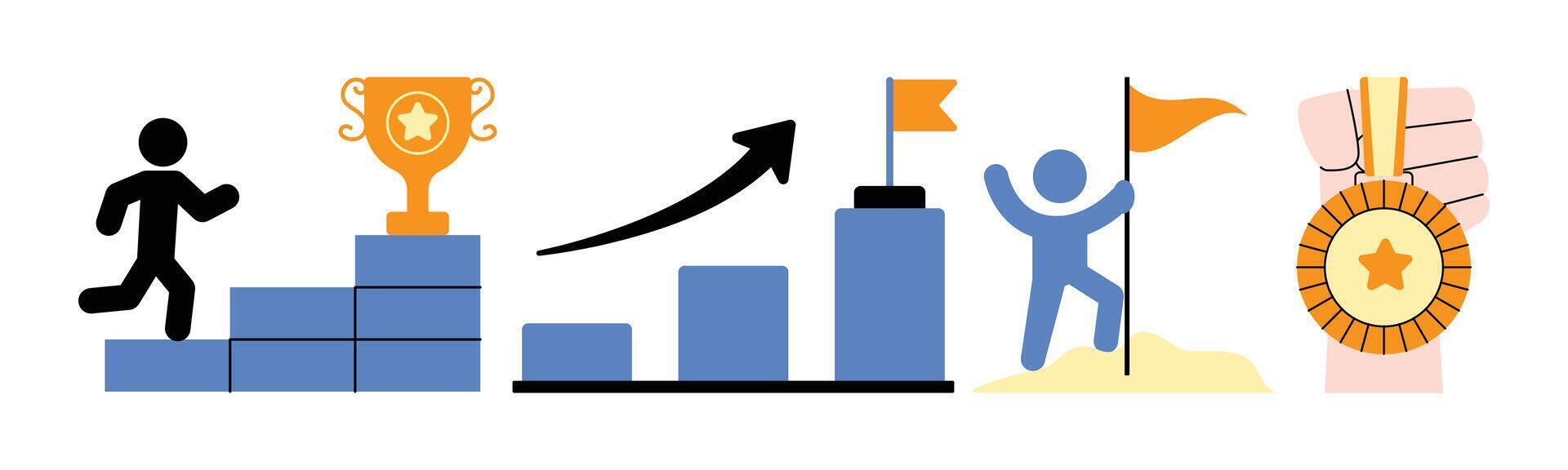 The image symbolizes a journey of achievement, illustrating motivation, progress, and the concept of business growth, ultimately leading to success and winning. vector