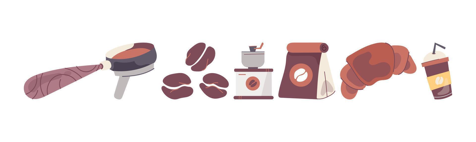A delightful arrangement featuring coffee and a croissant, perfect for conveying the essence of a cozy breakfast or cafe scene. vector