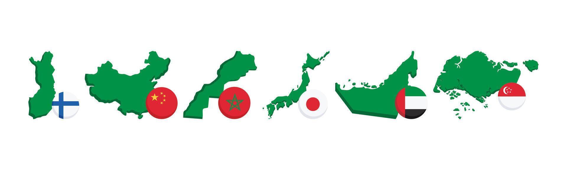 An illustration depicting various country borders with respective national flags, showcasing diversity. vector