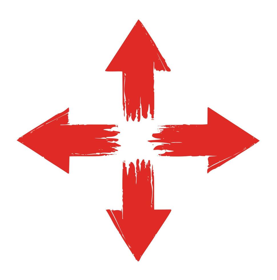 Red painted arrows pointing all directions vector