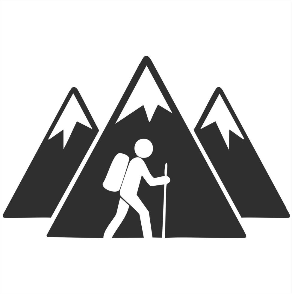 Hiker trekking through majestic mountain range vector