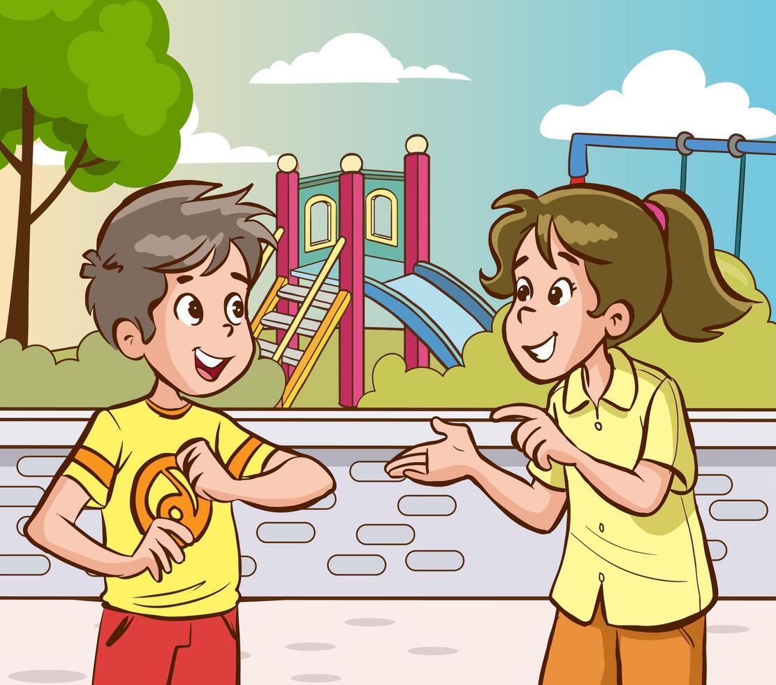 children talking in the park. vector