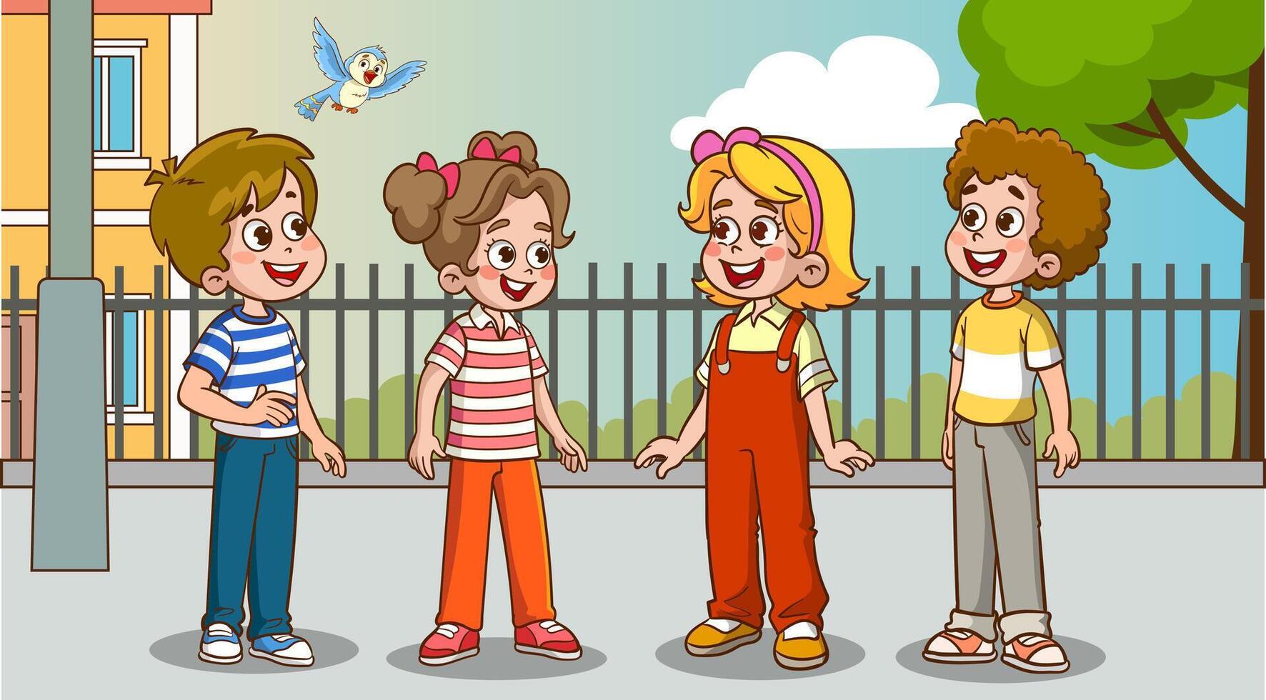 group of children in the park talking. vector