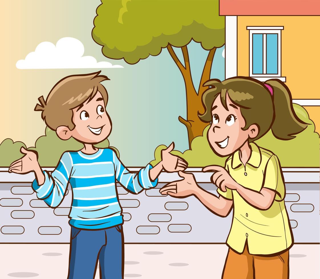 illustration of little children chatting vector