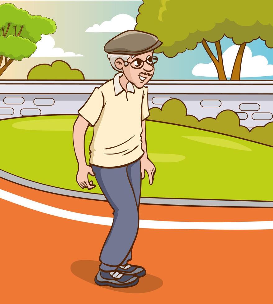 illustration of old man on morning walk vector