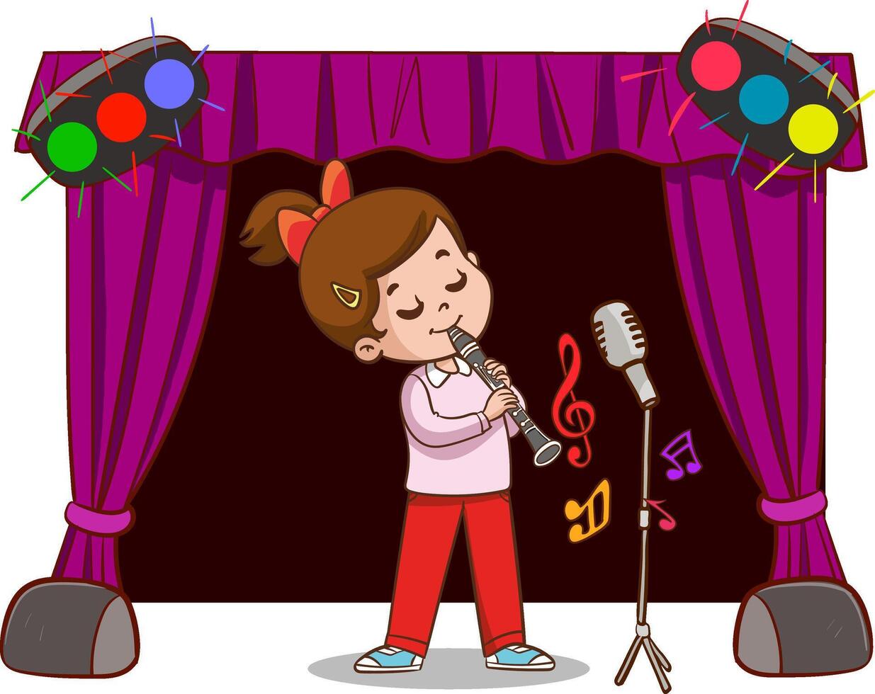drawing of little kid playing clarinet vector