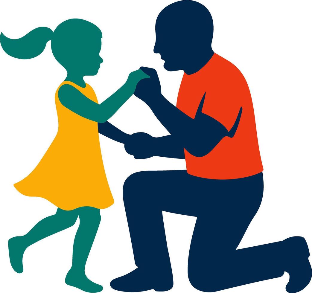 A father and daughter sharing a dance, exemplifying their emotional connection and joyful approach to parenting. vector