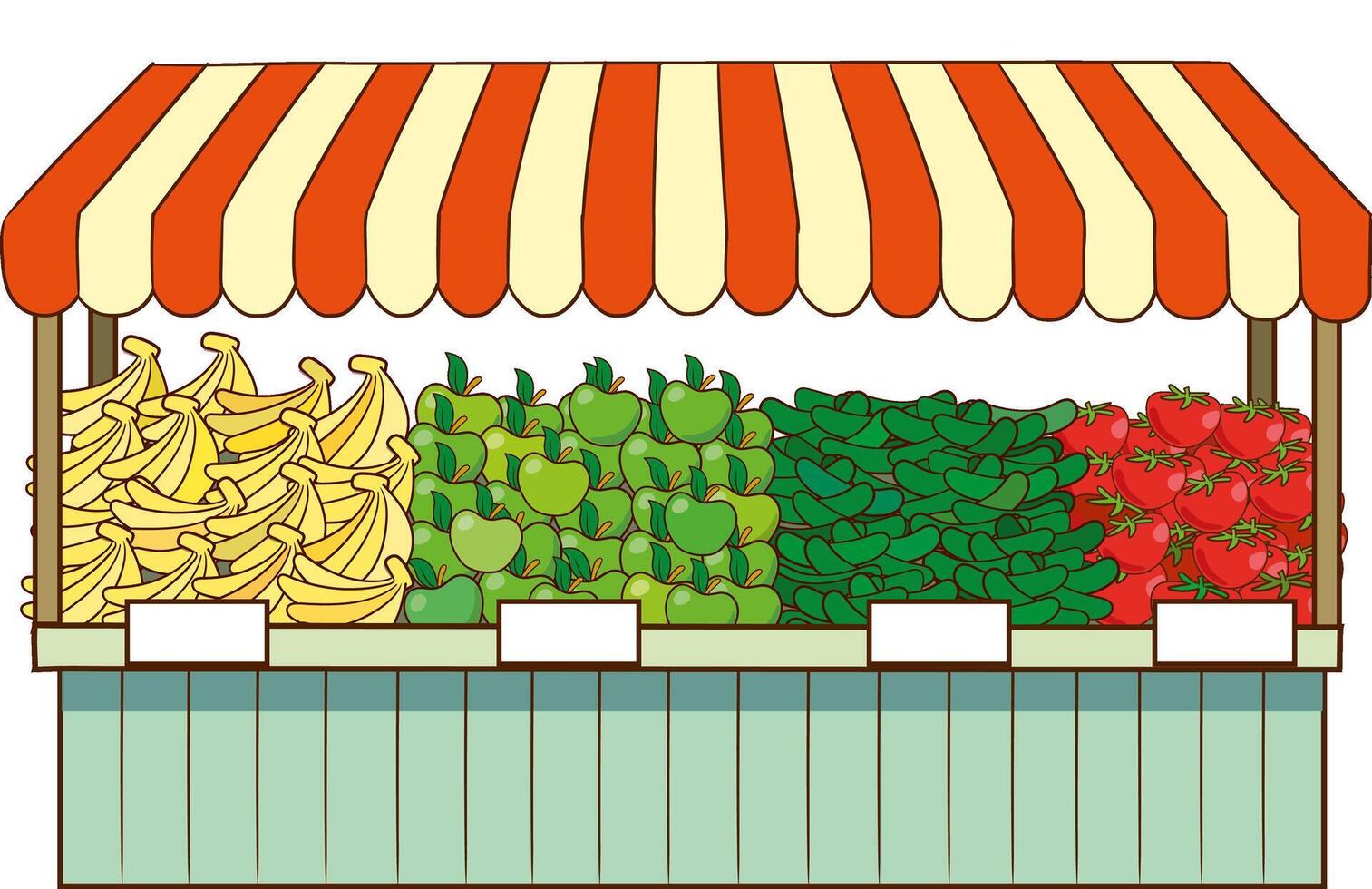 illustration of fruits and vegetables on a greengrocer's stall vector