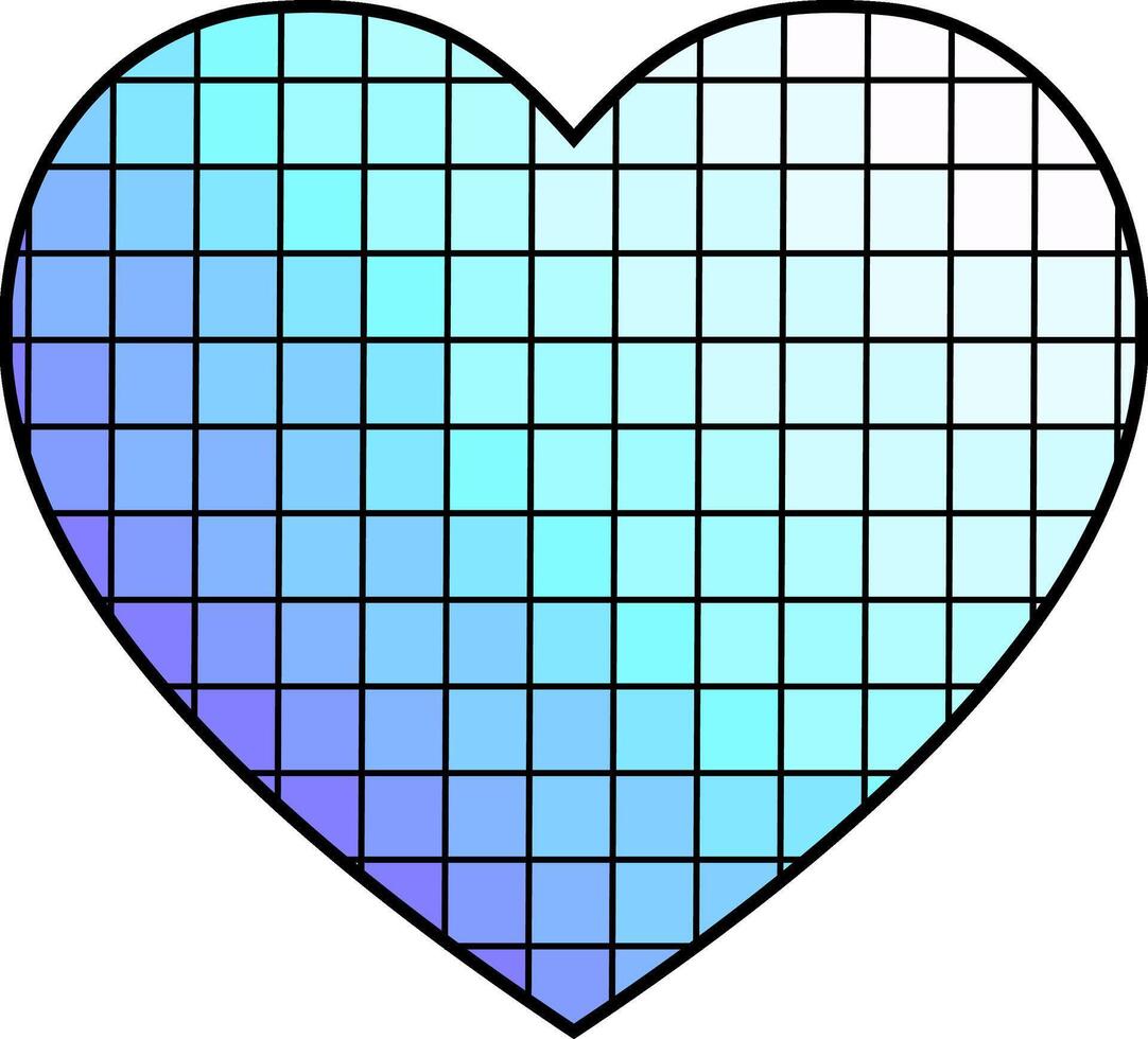 Blue gradient square grid heart shape on black background with geometric symmetry and digital love concept vector