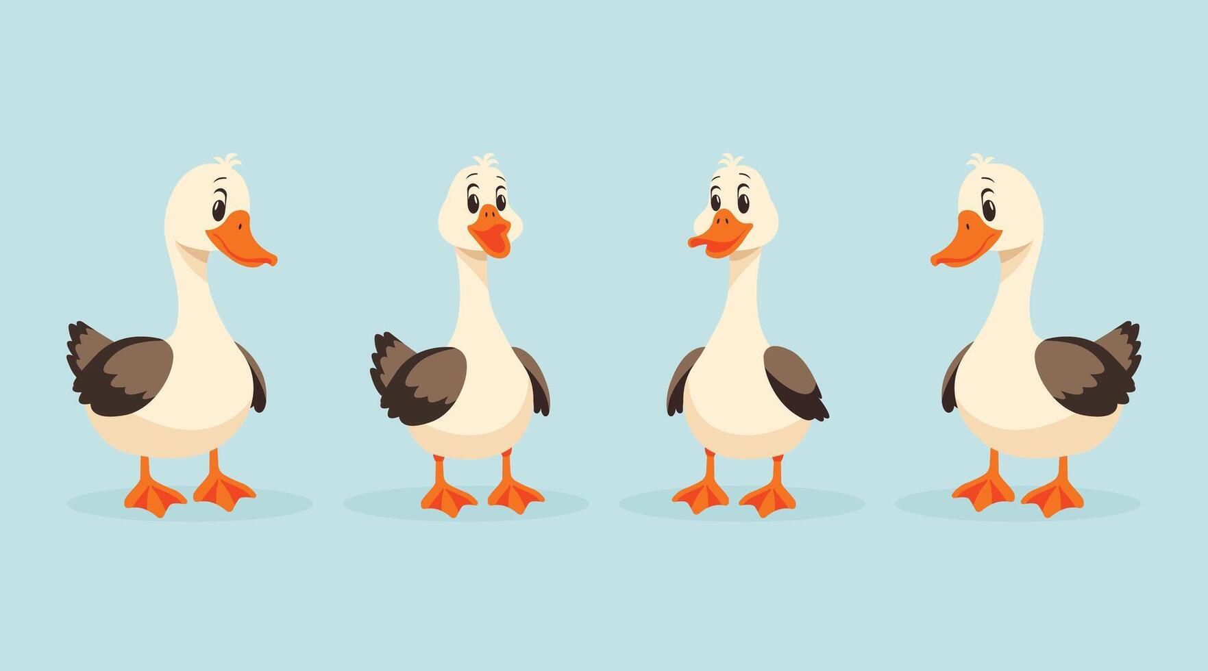 geese set flat illustration isolated on white background with different goose poses. vector