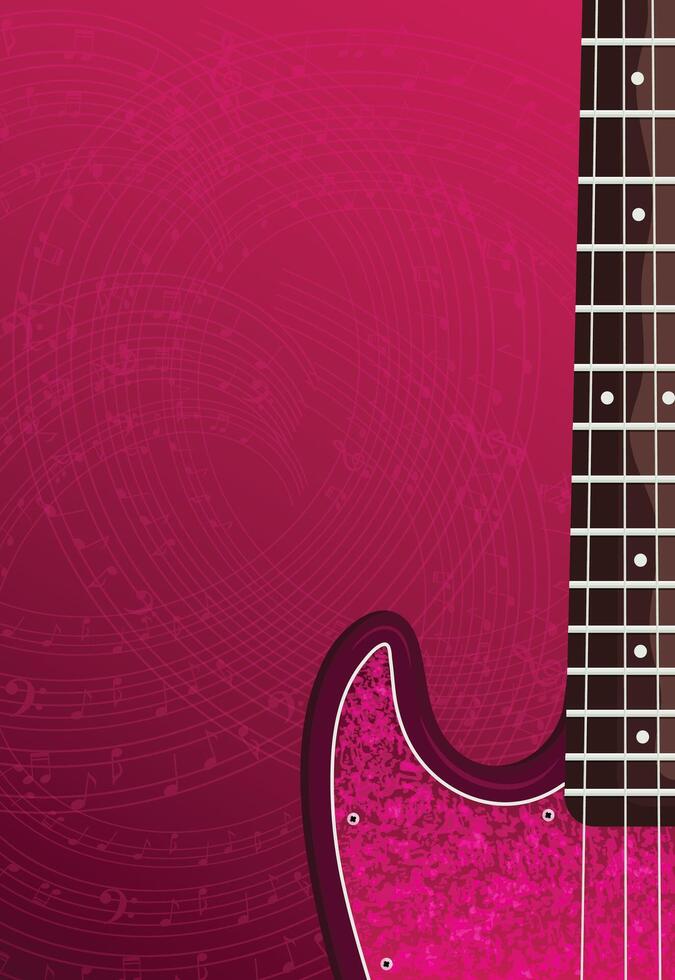musical background template with guitar in pink tones flat illustration with copy space for flyers and posters. vector