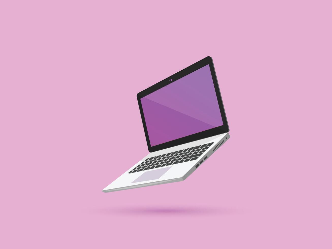 Laptop while levitating in the air on a Light Pink background vector