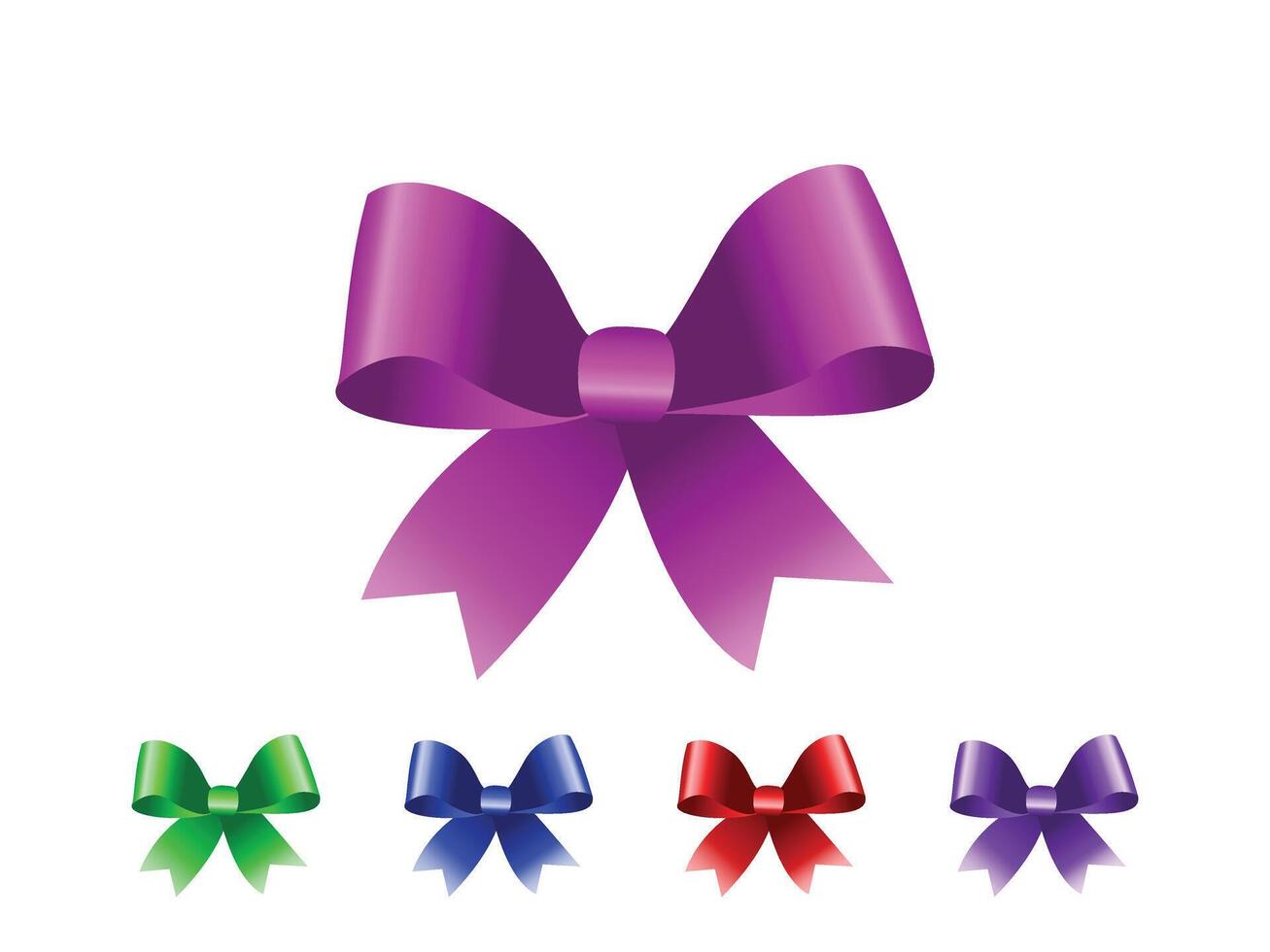 Realistic decorative shiny satin purple pink ribbons and bow green red blue and purple Color isolated on transparent background vector
