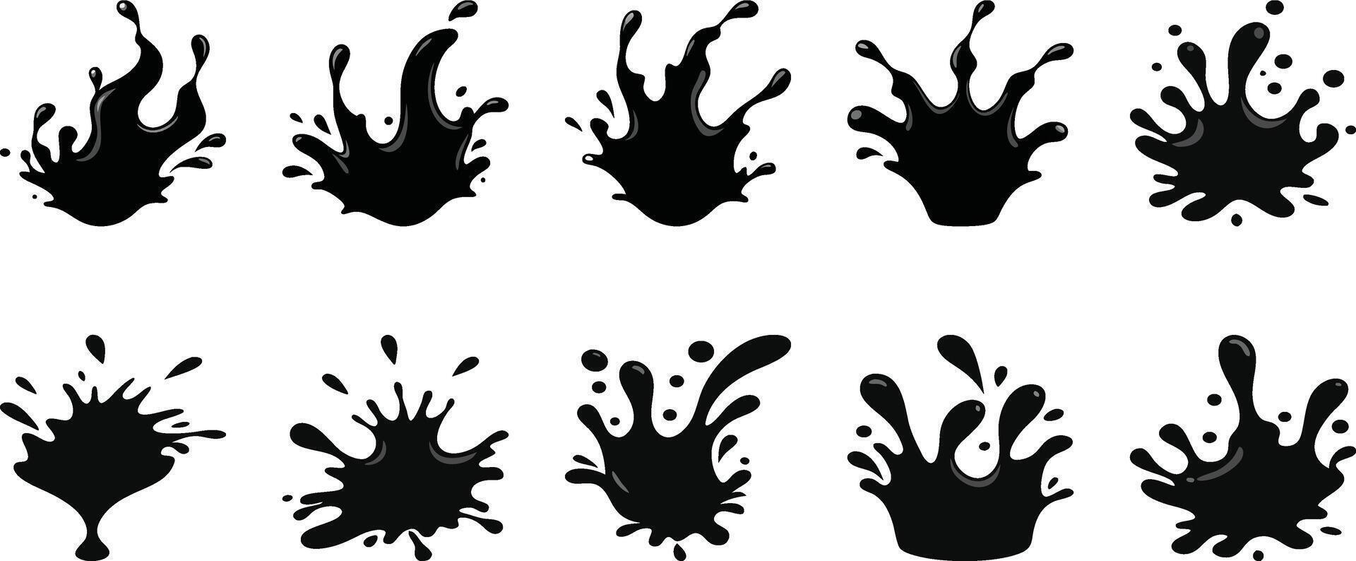 Set of black ink splashes and blots isolated on white background illustration vector