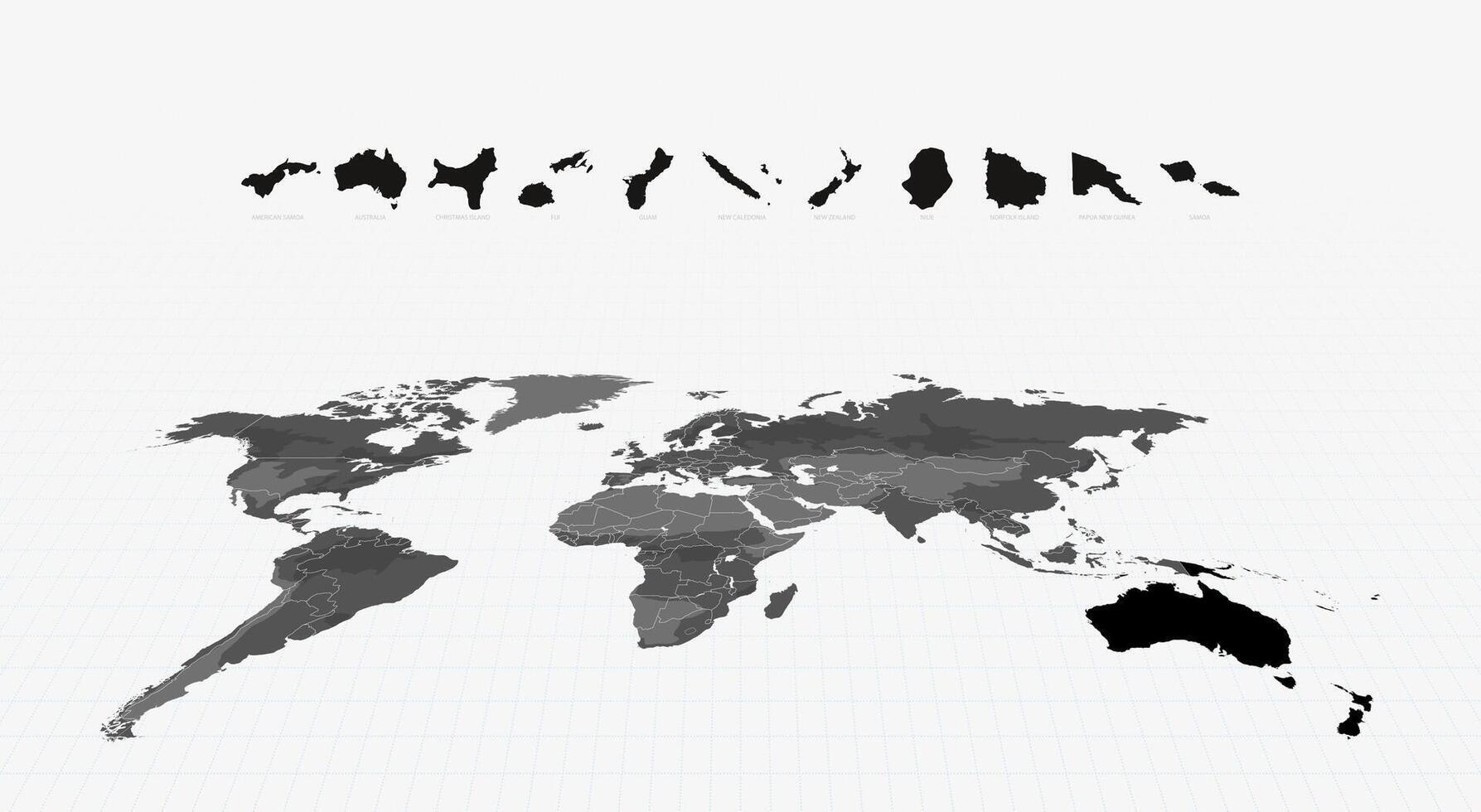 Black Maps of Oceanian Nations on a Highlighted Global Map. Big Maps Collection vector