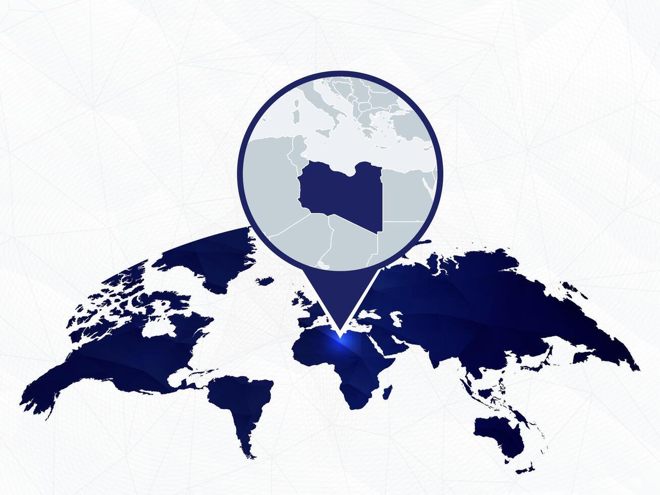 Libya detailed map highlighted on blue rounded World Map. vector