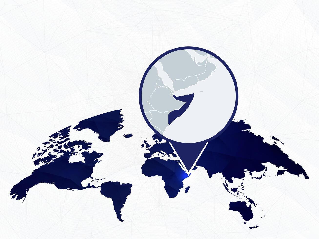 Somalia detailed map highlighted on blue rounded World Map. vector