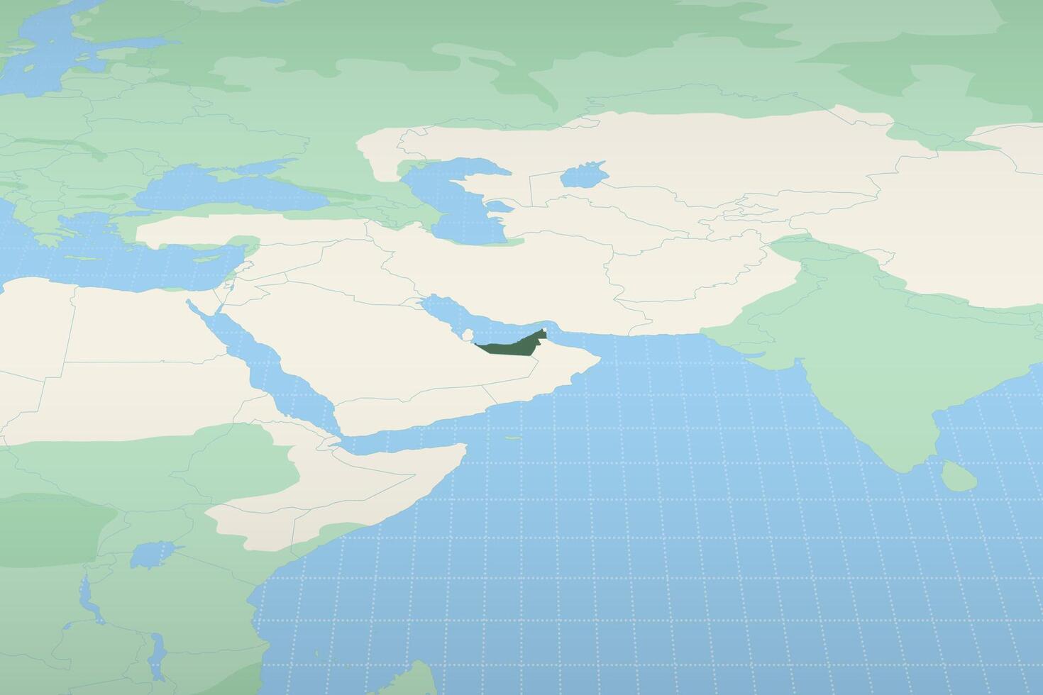 United Arab Emirates highlighted on a detailed map, geographic location of United Arab Emirates. vector
