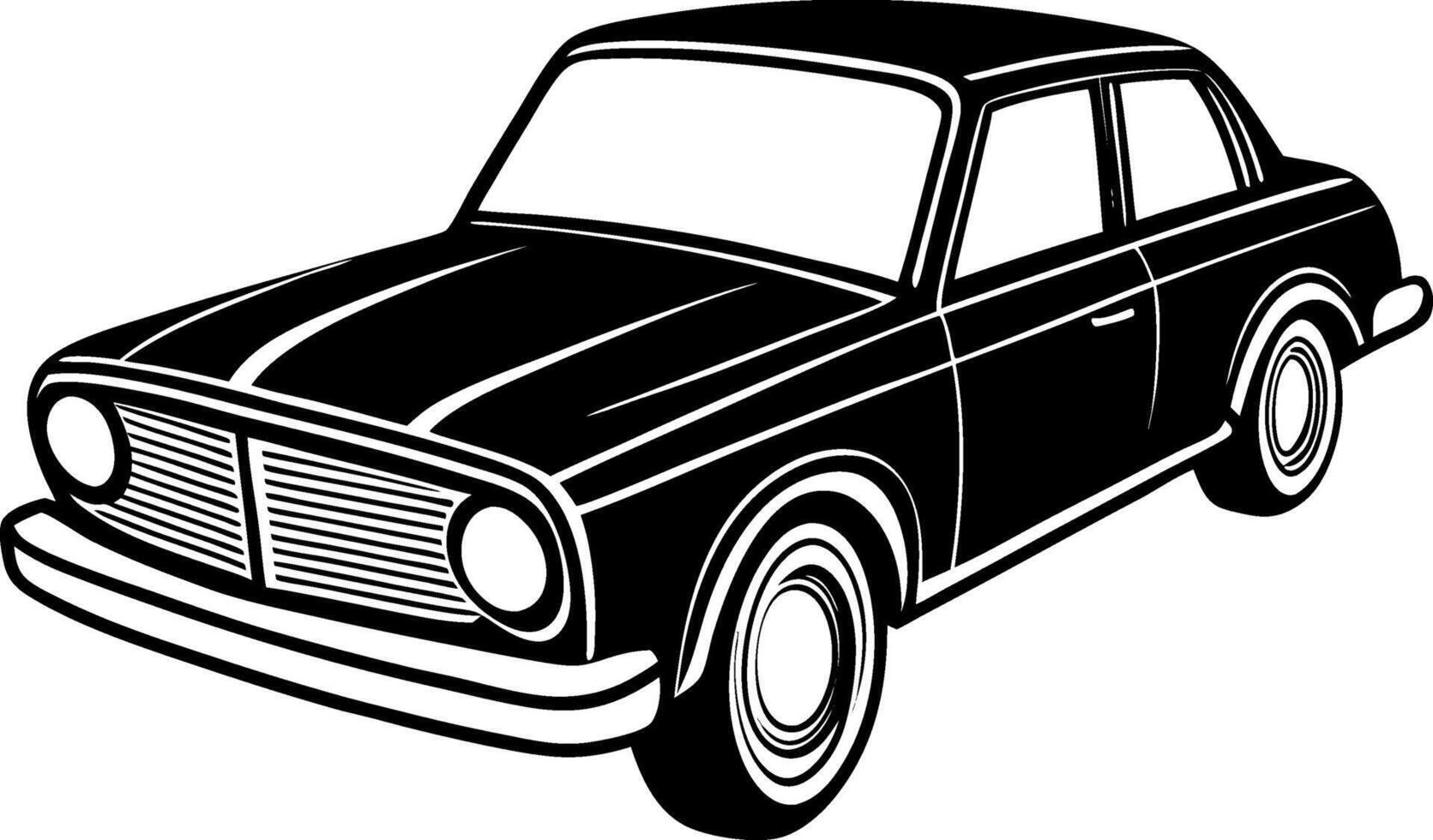 an old car is shown in black and white vector