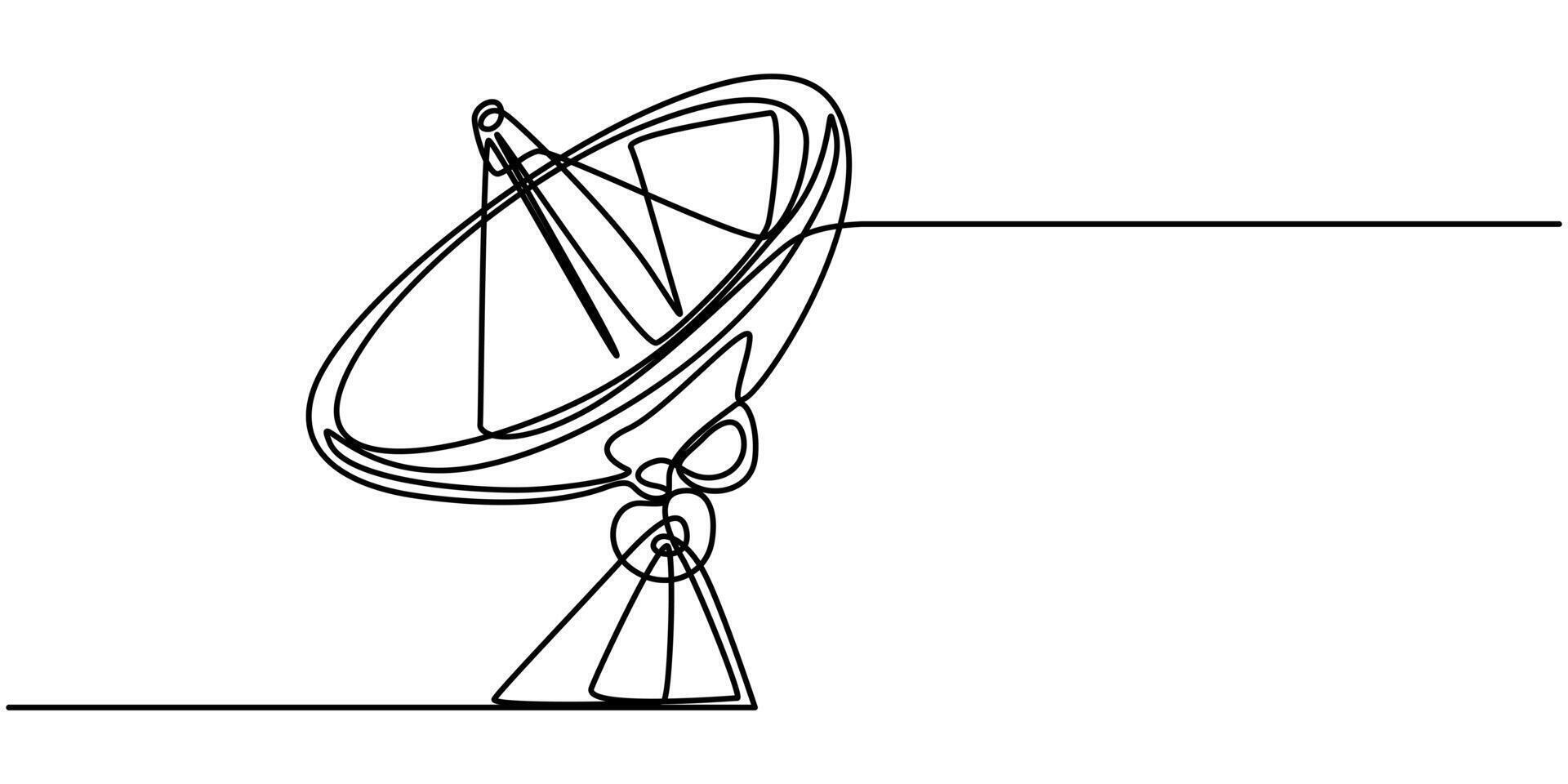Continuous one line drawing of satellite dish, tecnologi design, illustration. vector