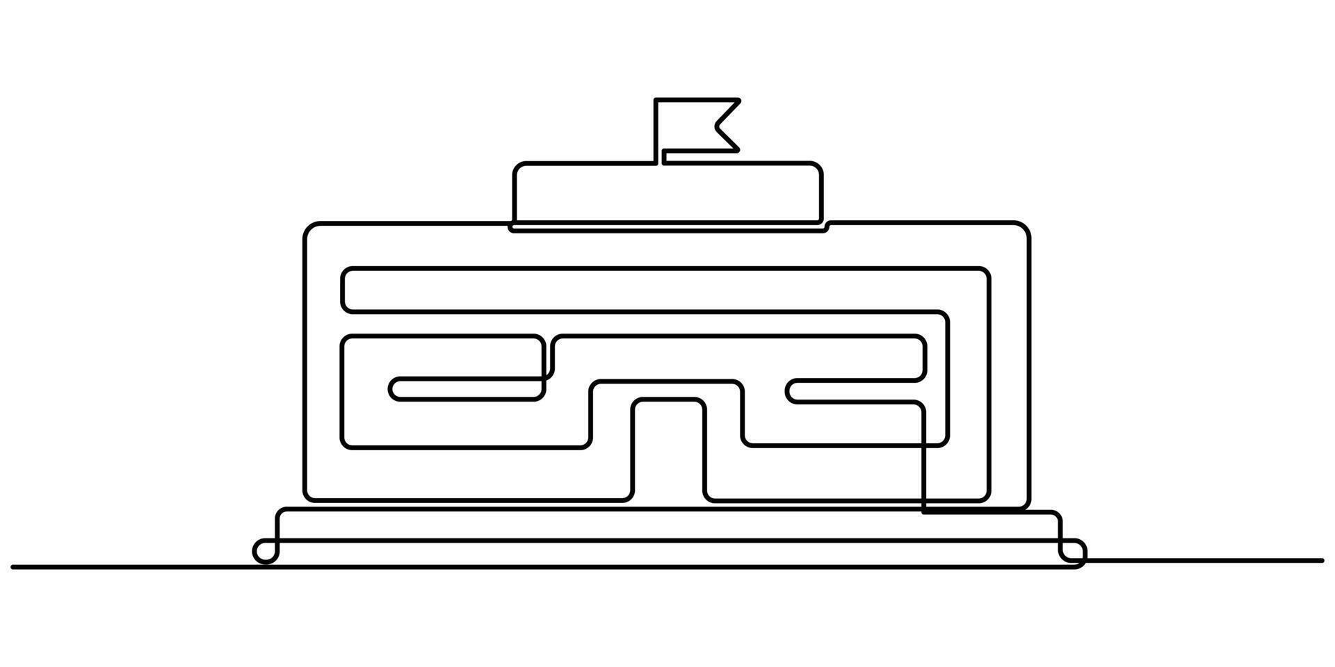 School building outline illustration continuous one drawing vector