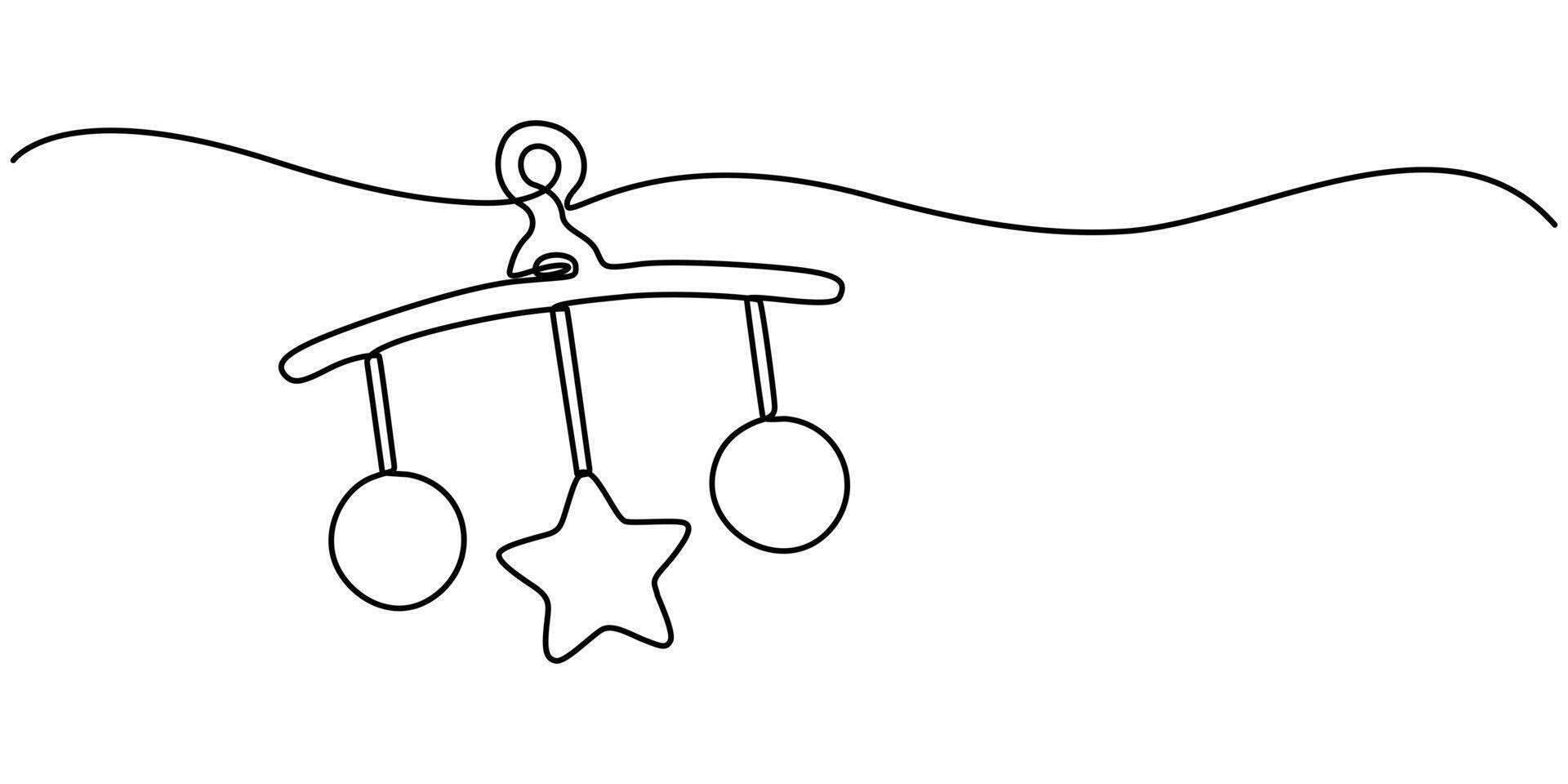 One line continuous of baby hanging toys. Minimalist style illustration in white background. vector