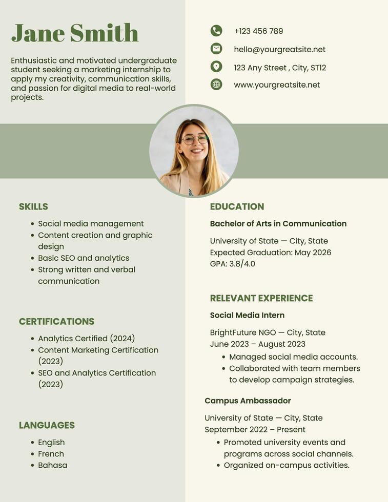 Green Internship Resume template