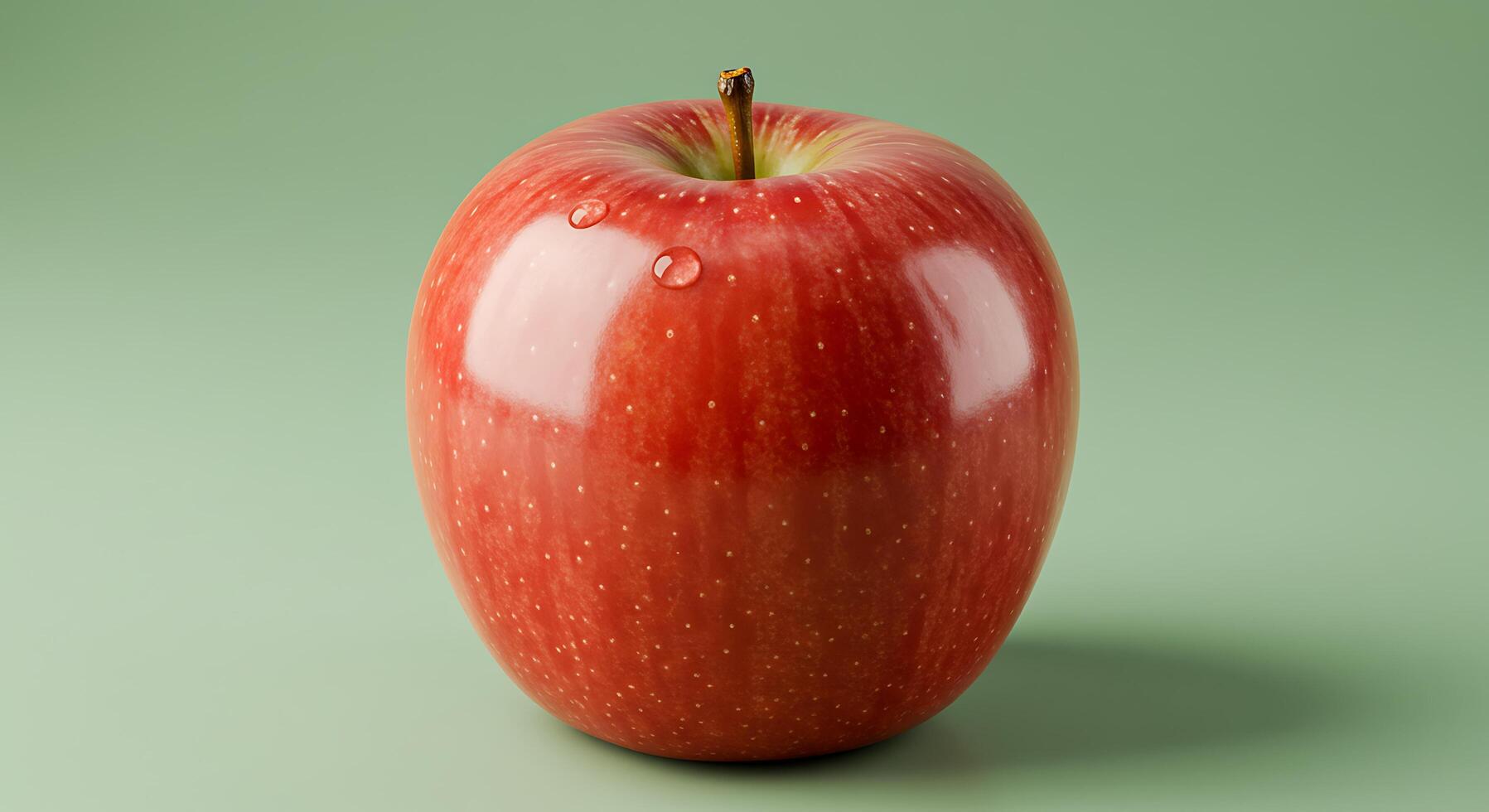 A red apple is shown on a green background photo