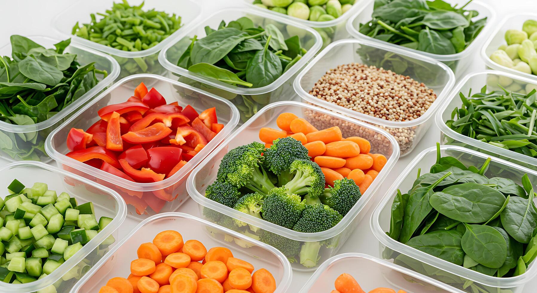 A bunch of vegetables in plastic containers photo