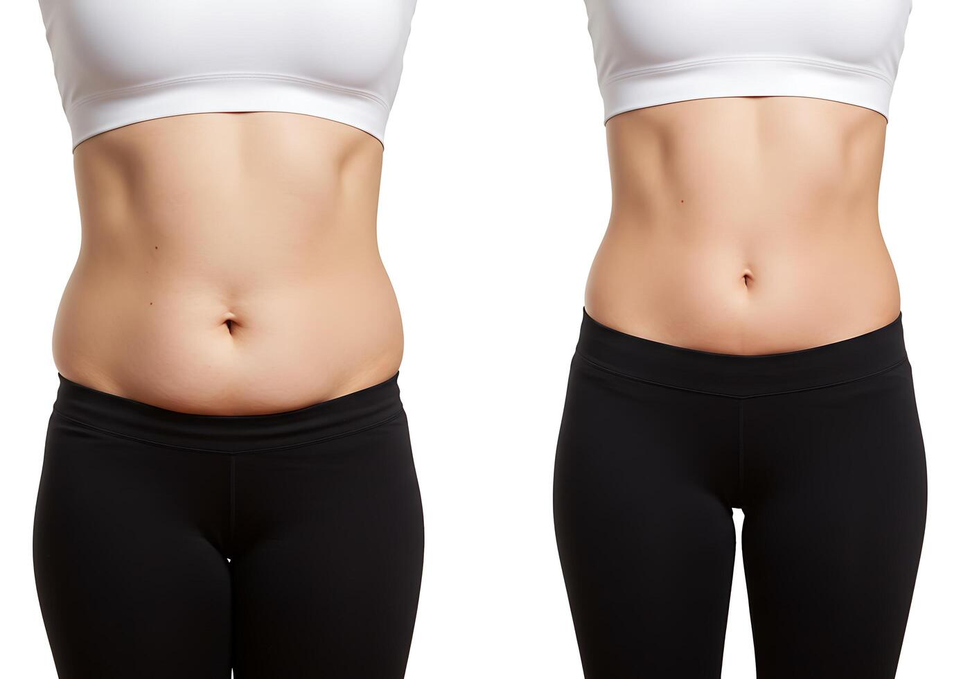 Before and after image of a woman's stomach before and after a tummy tuck photo
