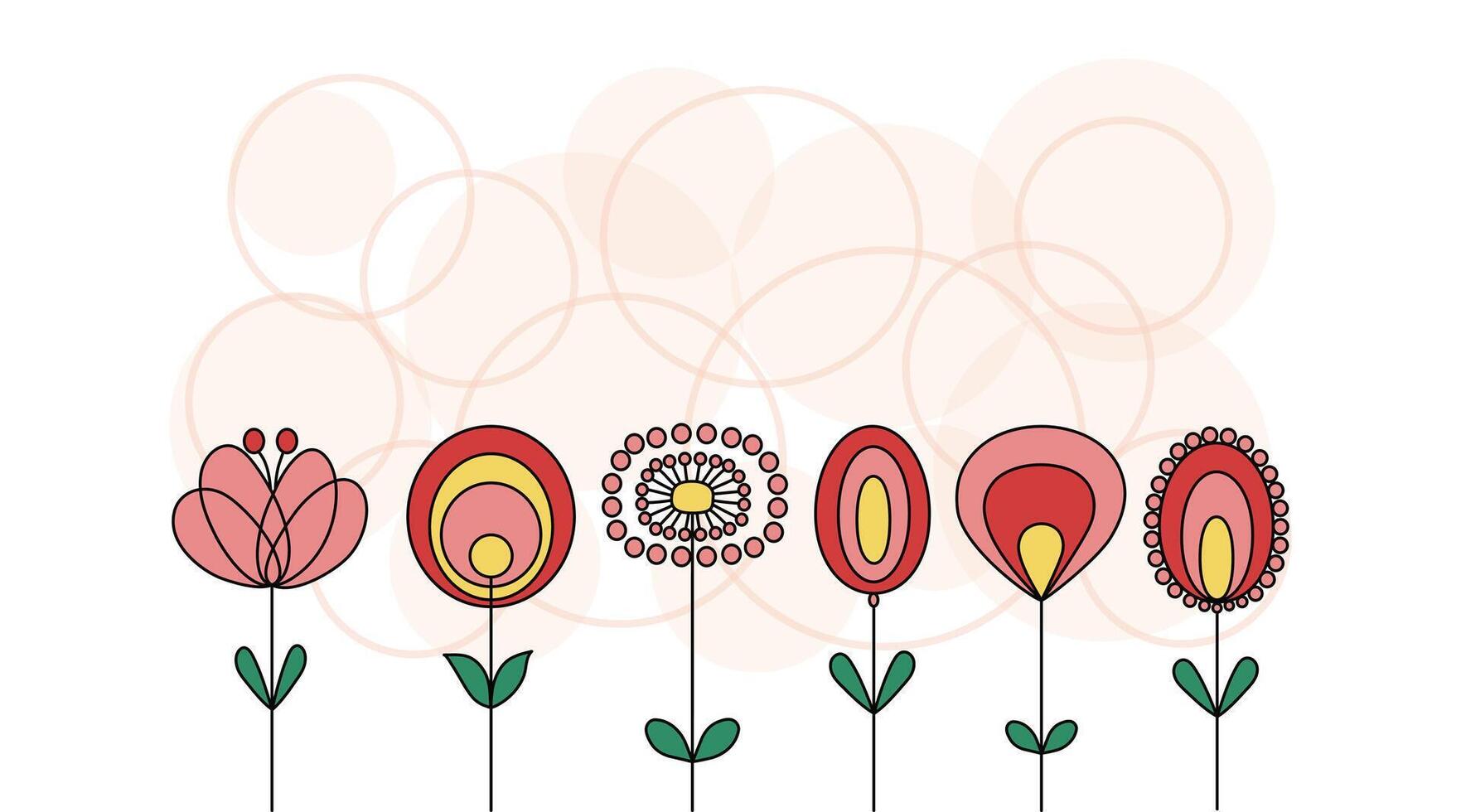 Banner summer. Flower border, plants, drawings, doodle. Abstract color background, flowers, leaves. Illustration, isolated background. vector