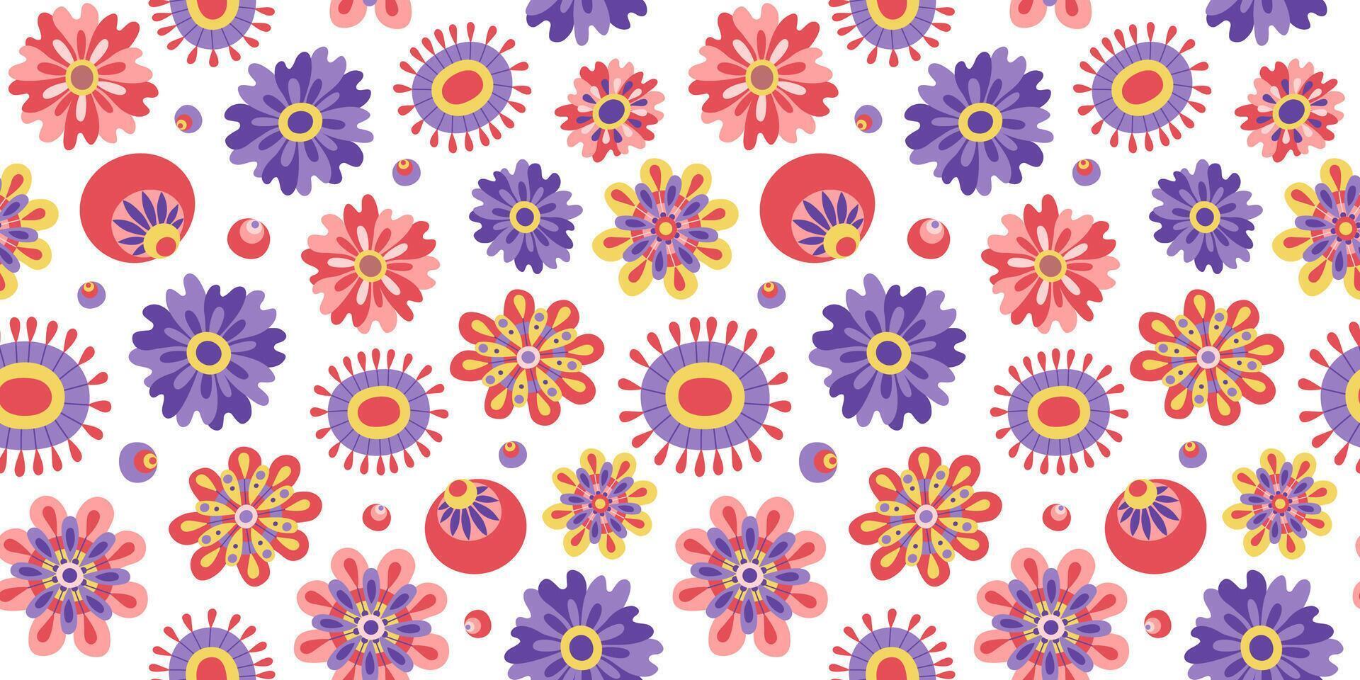Abstract flowers, pattern seamless. Bright multicolored flowers, repeating background. vector