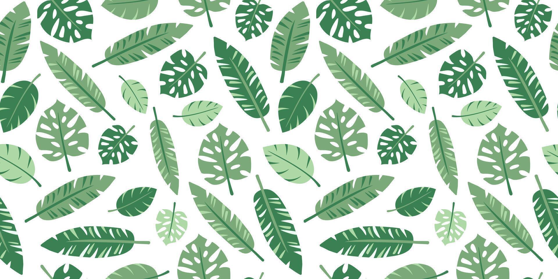 Leaves Seamless Pattern. Palm tropical leaves, repeating background. Hand drawn summer pattern for textile, fabric, wrapping paper, wallpaper. vector