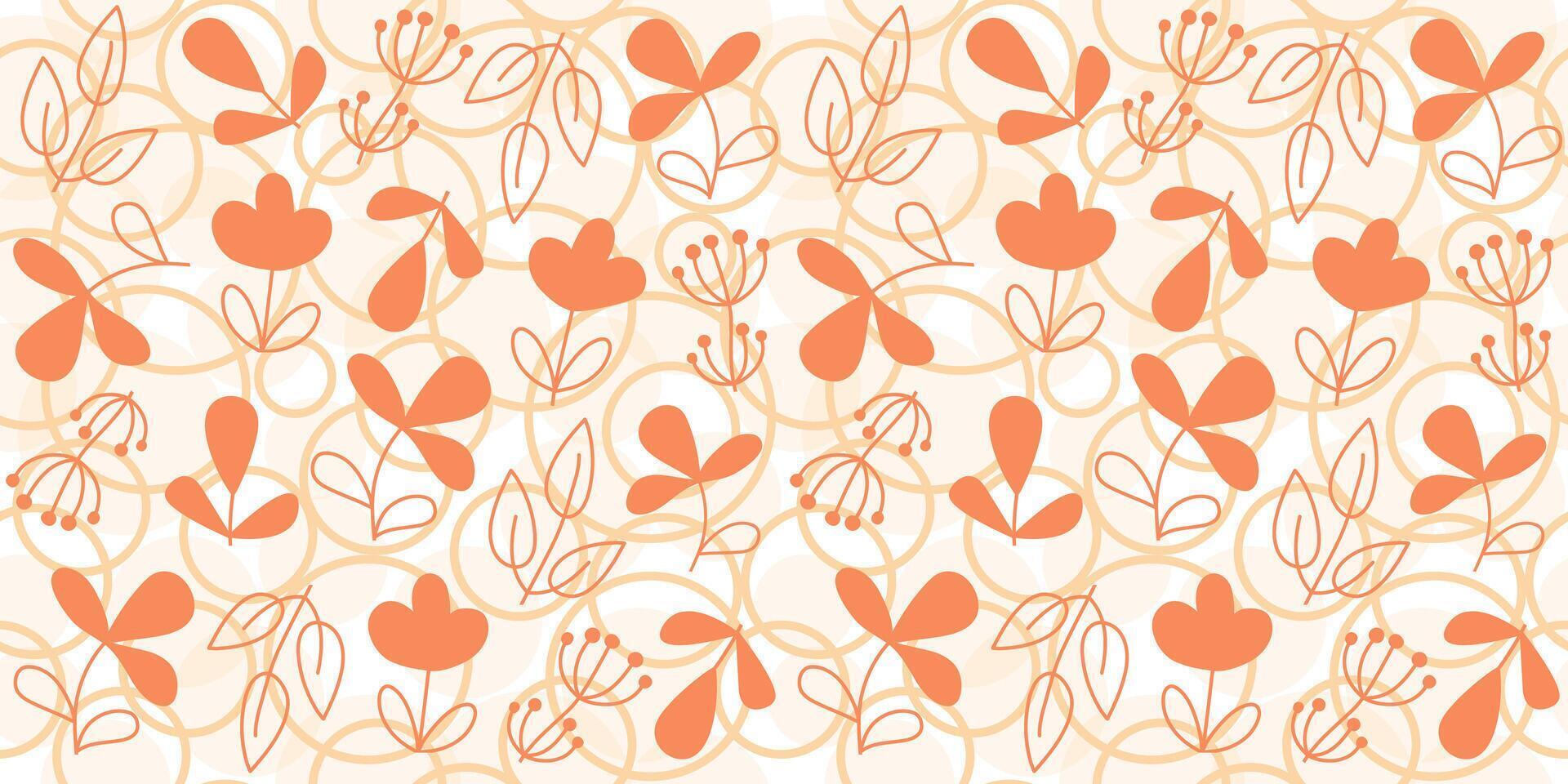 Pattern flowers, plants, leaves, branches on abstract background. Circles, drops, bubbles. Random lines, strokes, contours, seamless texture, repeating background. vector