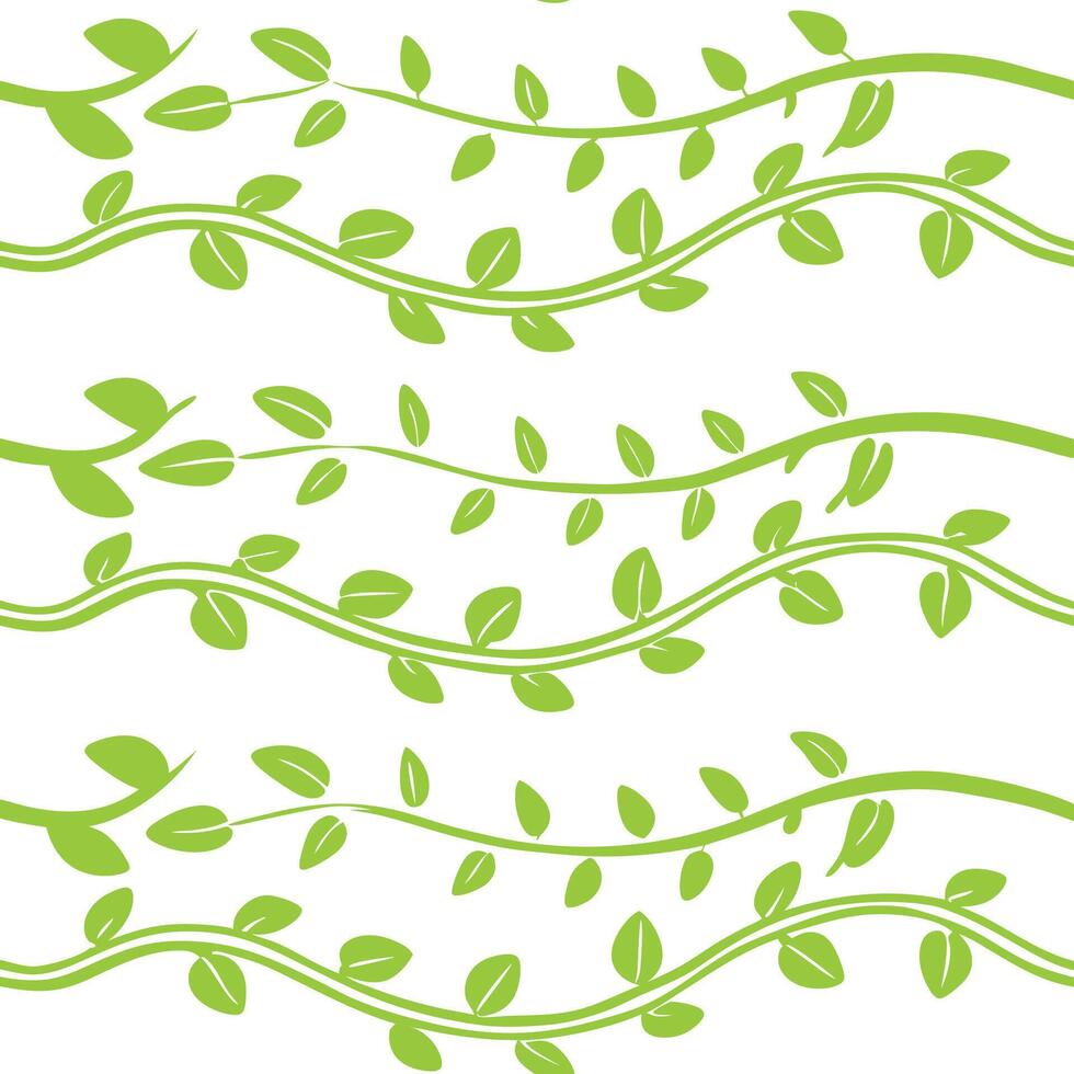 Light green seamless pattern of leaf vines with wavy flowing botanical organic nature lines vector