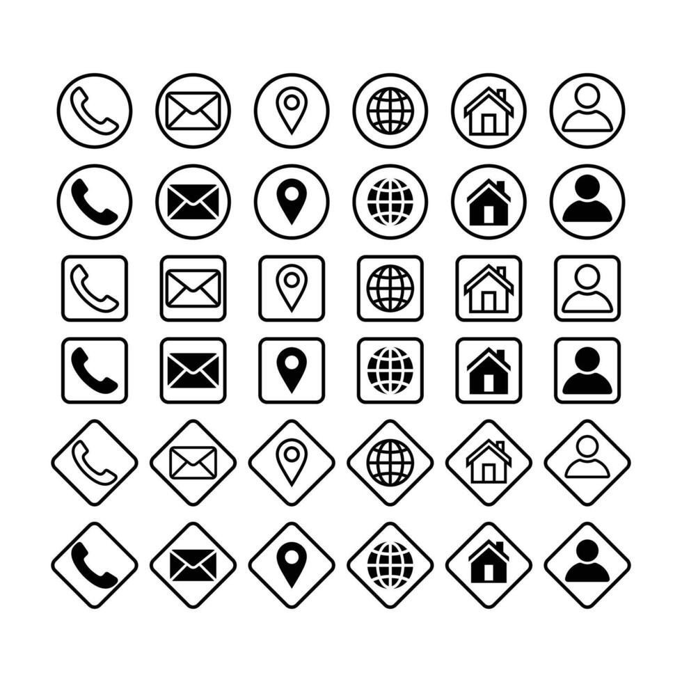 Business card contact icon set. vector