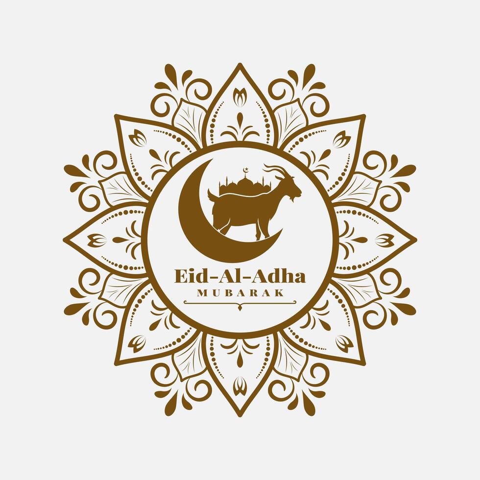 Mandala Goat Crescent Eid Al Adha Golden Art vector