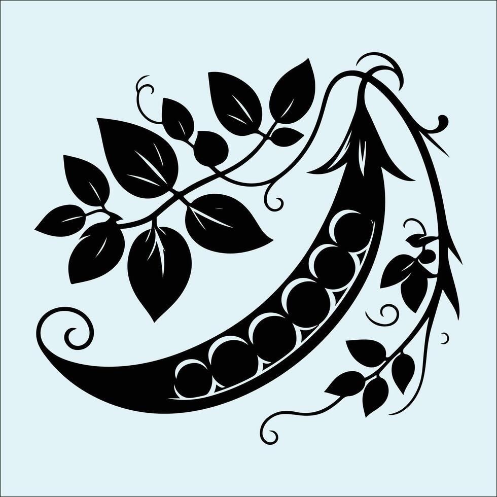 Silhouette of a Whole Pea Plant with Pods vector