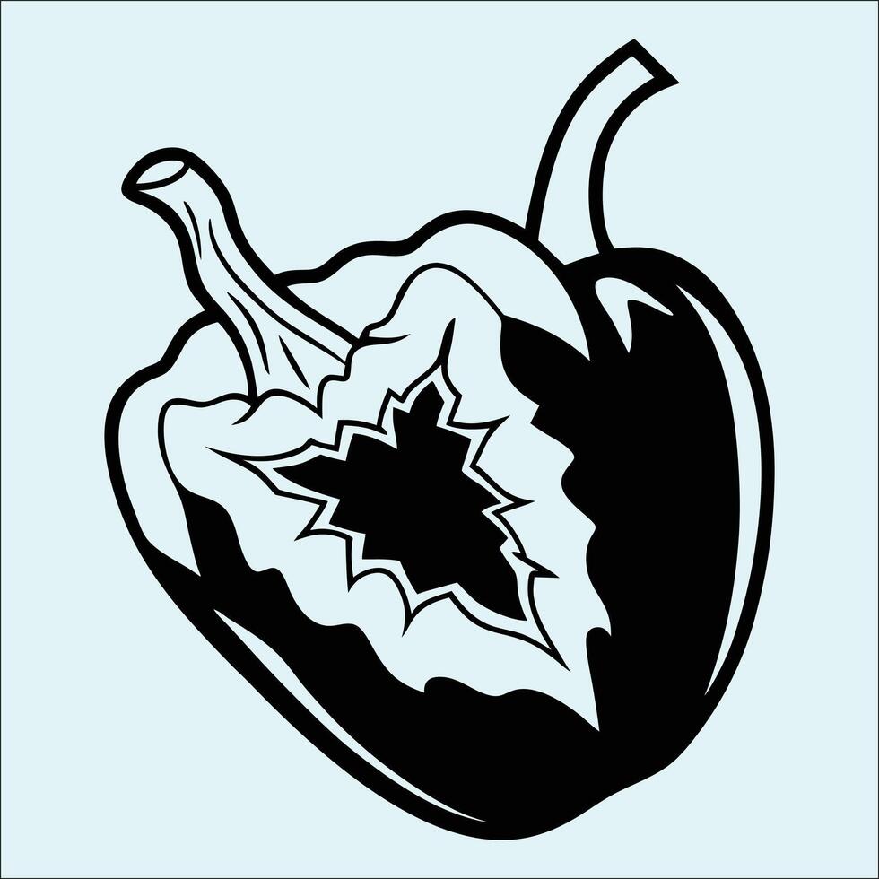 Black Outline Style Pepper Vegetable Silhouette for Design Use vector