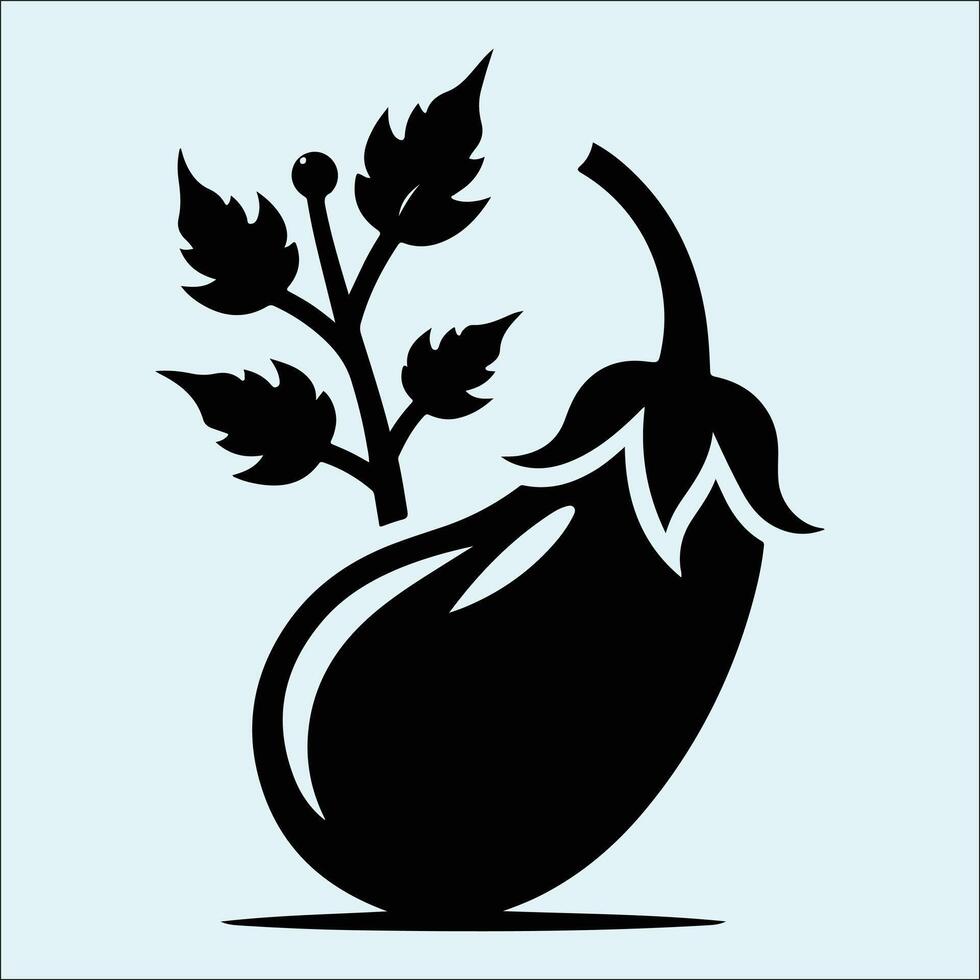Black Eggplant Silhouette of Fresh Vegetable Isolated on White vector