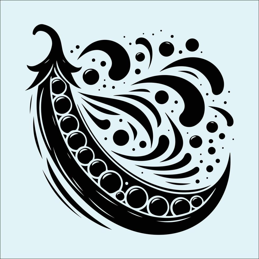 Detailed Pea Pod with Peas in Monochrome Style vector