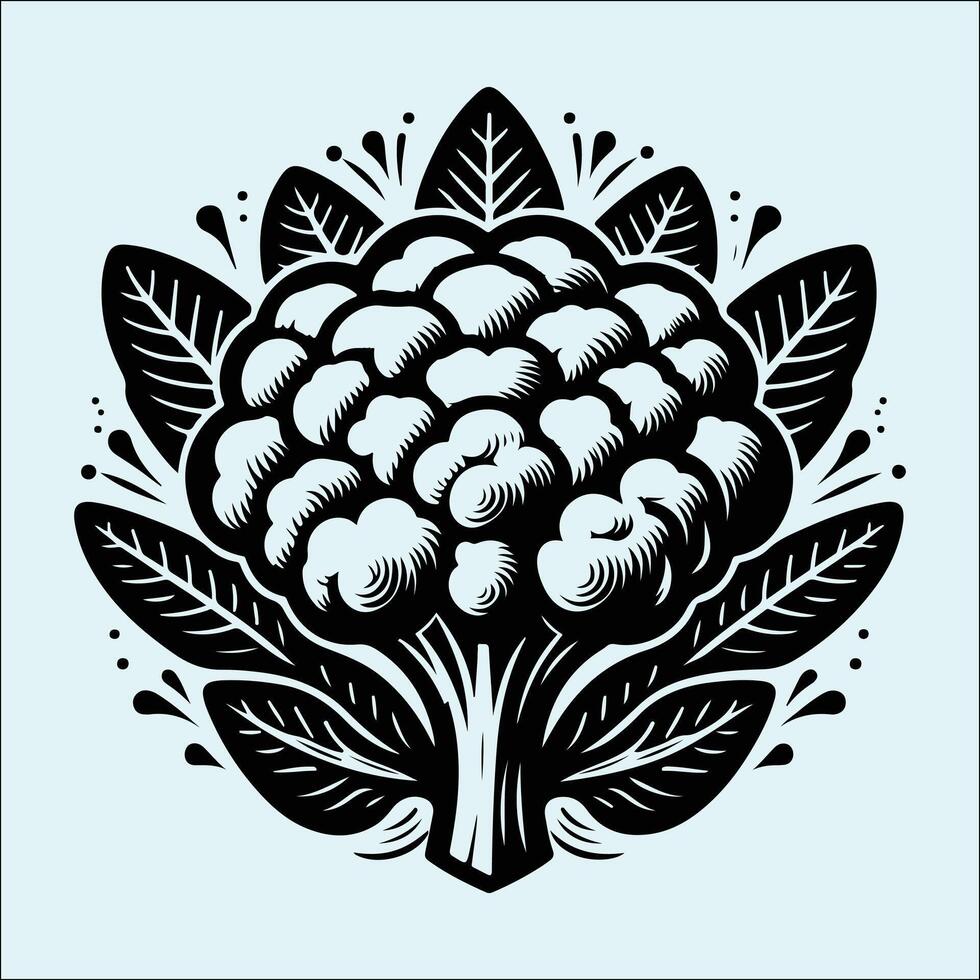 Cauliflower Vegetable Silhouette Illustration in Black vector